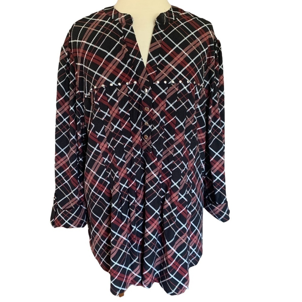COCOMO 3X Plus Size 3/4 sleeve red black white women’s Pintuck Blouse top shirt